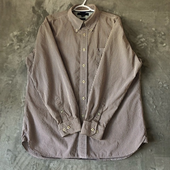 Tommy Hilfiger Men Button Down Shirt XL 80’s Two Ply Cotton Gingham Long Sleeve - Picture 5 of 15
